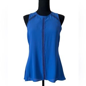 WHBM Flattering Peplum Crochet Office Casual Workwear Blue Sleeveless Tank Top